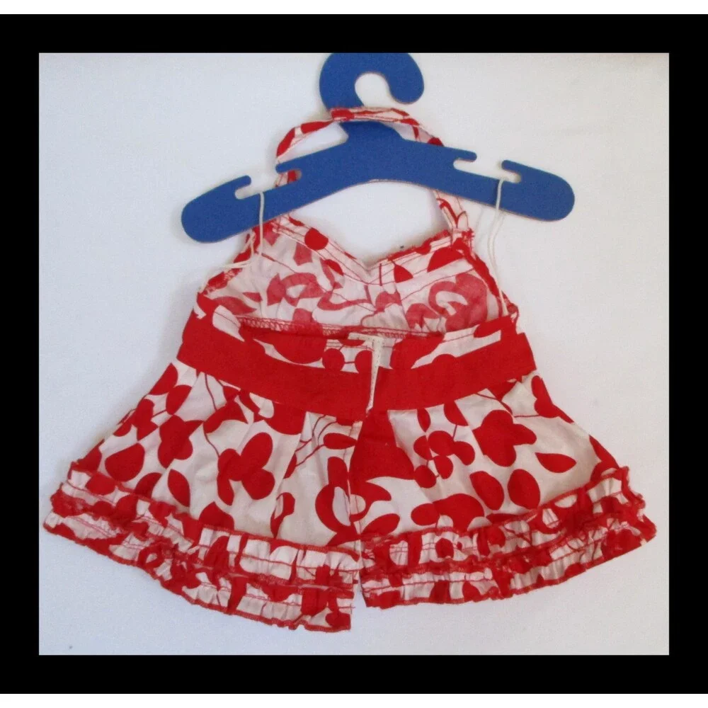 Build A Bear Workshop Red & White Pinafore Dress Flower Print with Hanger